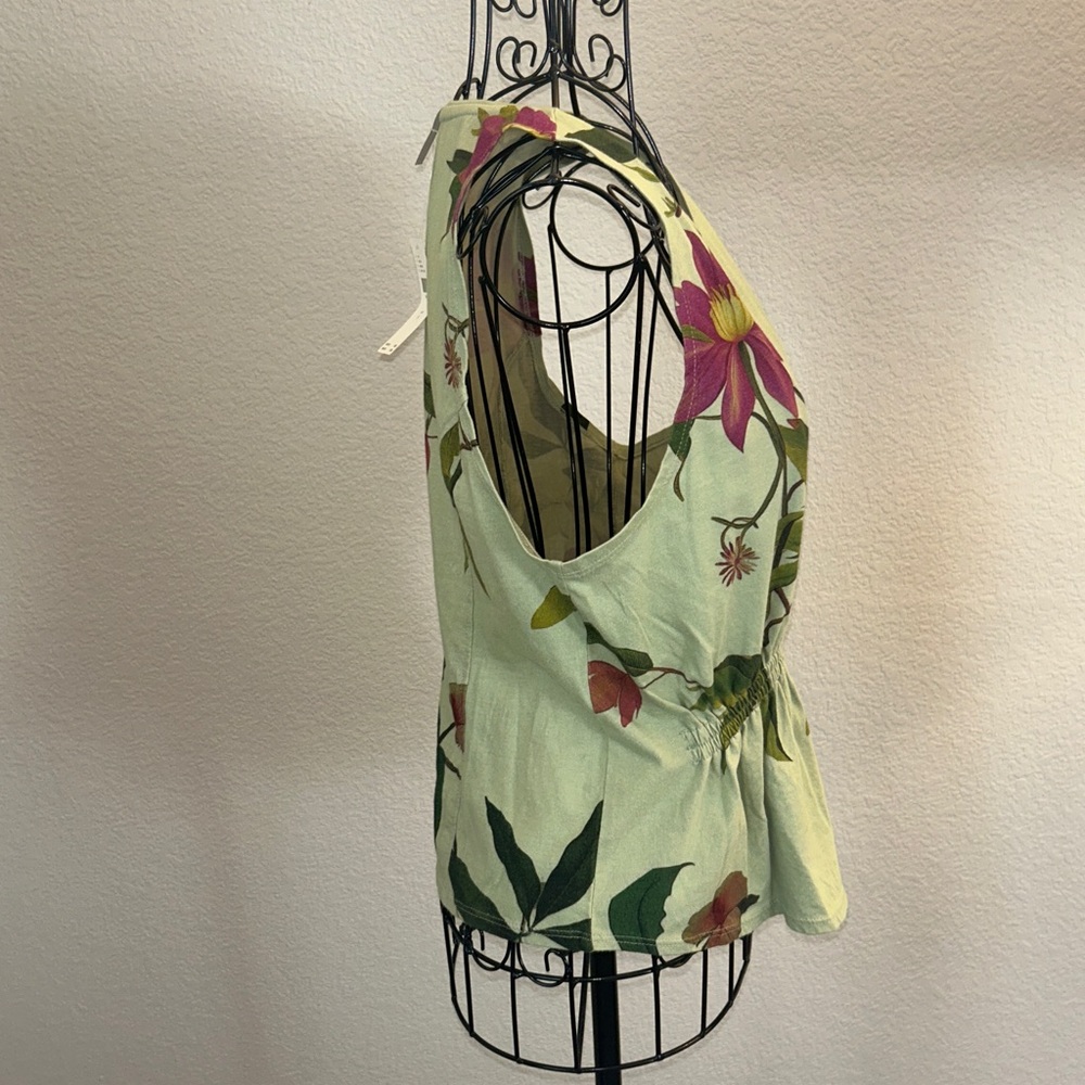 Anthropologie Green Floral Cotton Gathered Tank Top - Picture 5 of 10